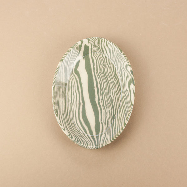 Green & White Oval Tapas Plate