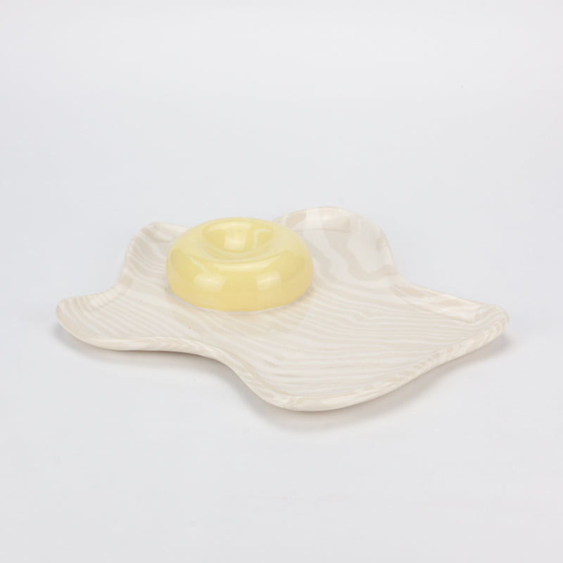 Yellow & White Marble Egg Cup Plate