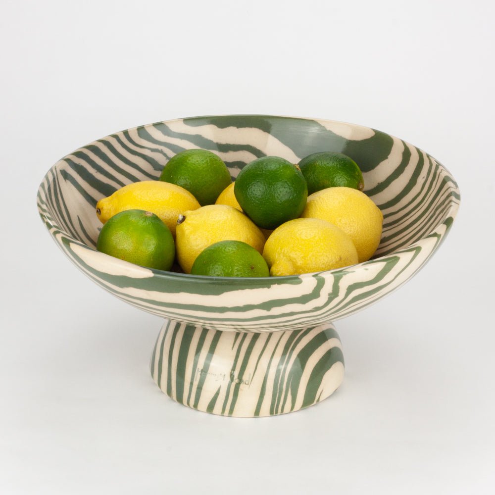 Green & White Medium Shorty Chalice Bowl
