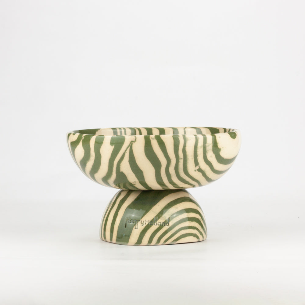 Green & White Small Shorty Chalice Bowl