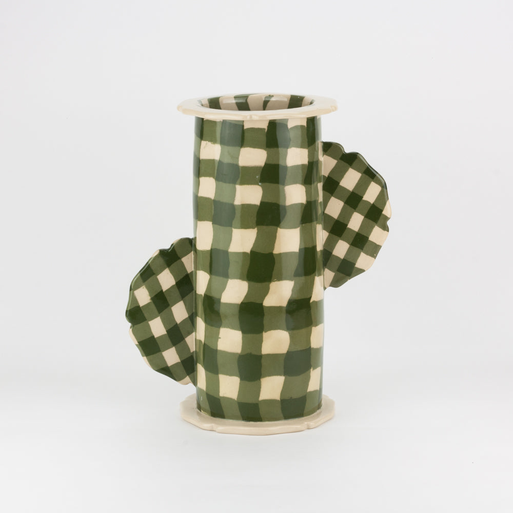Green & White Gingham Eton Vase