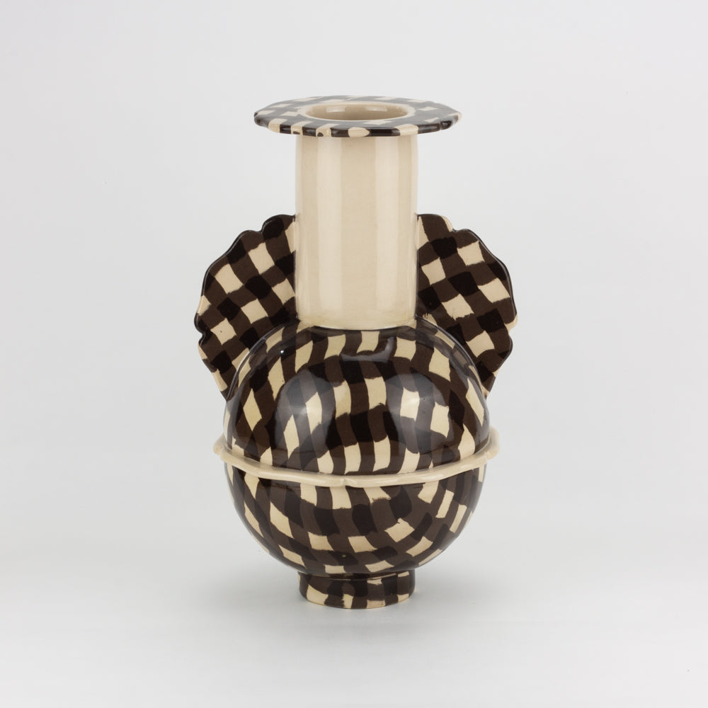 Brown & White Gingham Pavlova Vase