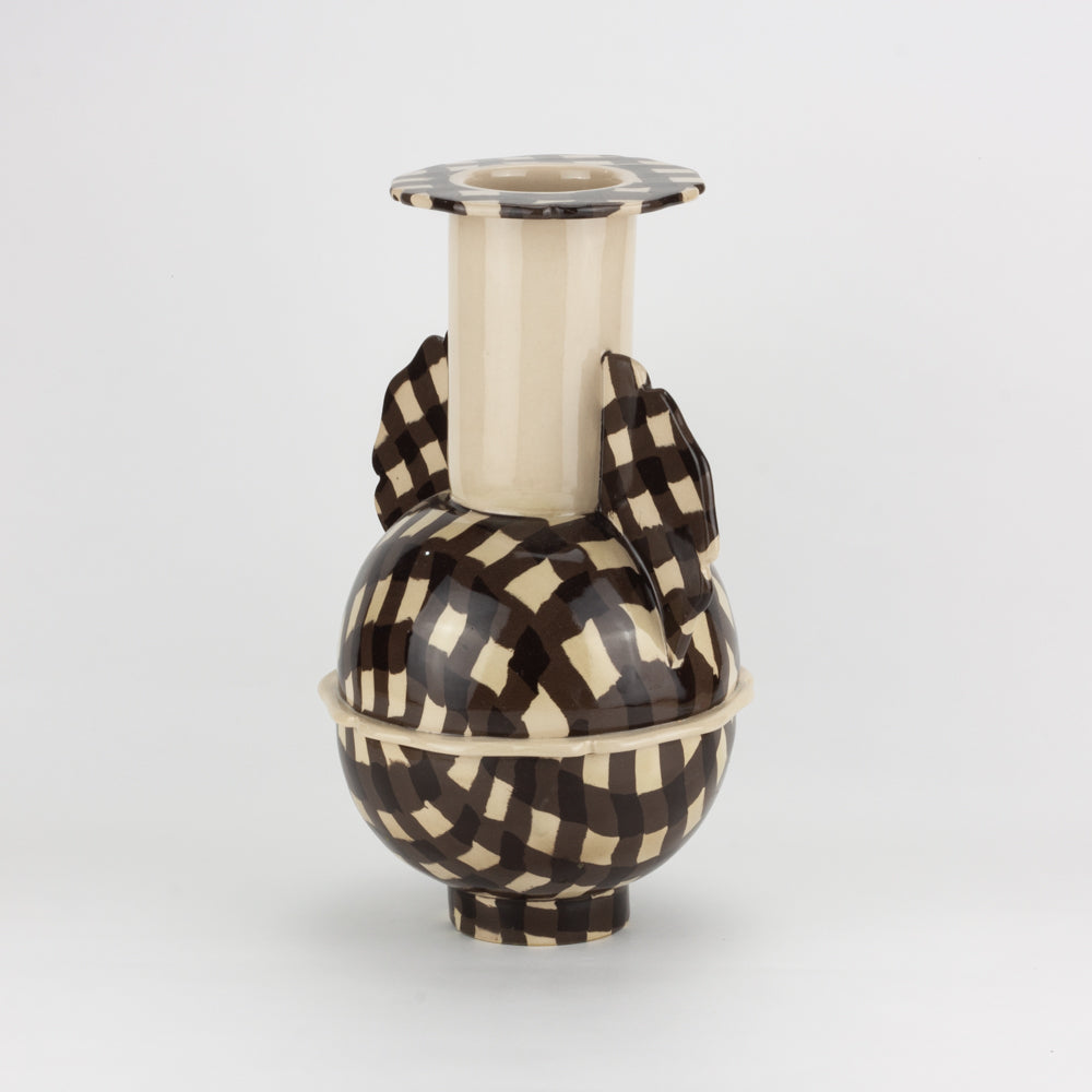 Brown & White Gingham Pavlova Vase