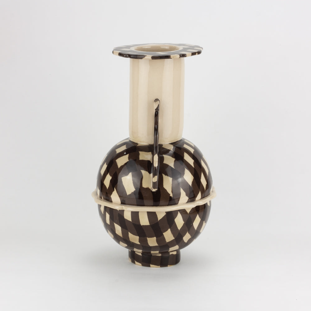 Brown & White Gingham Pavlova Vase