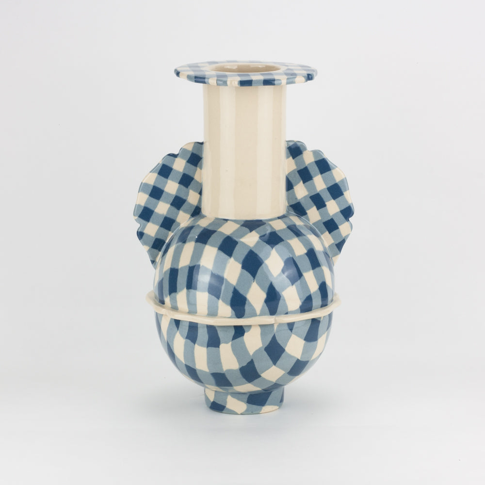 Blue & White Gingham Pavlova Vase