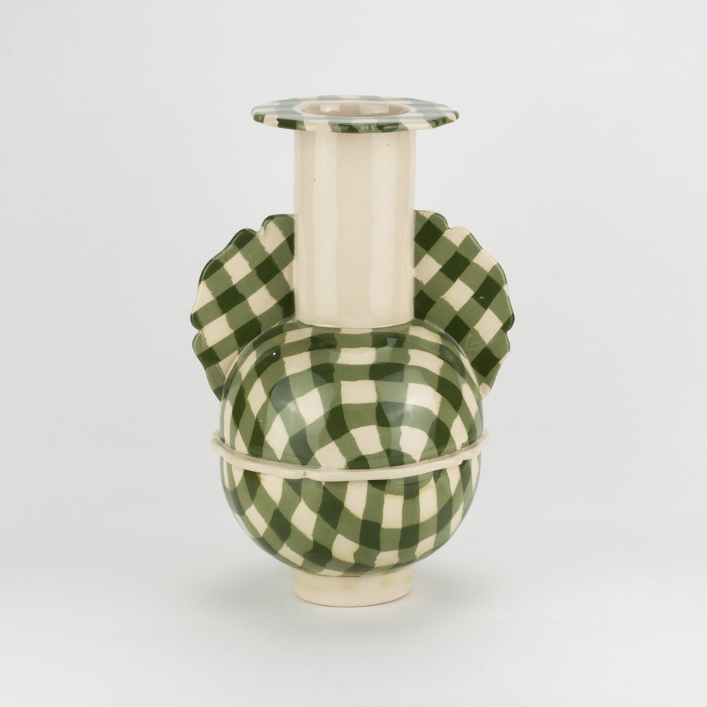 Green & White Gingham Pavlova Vase
