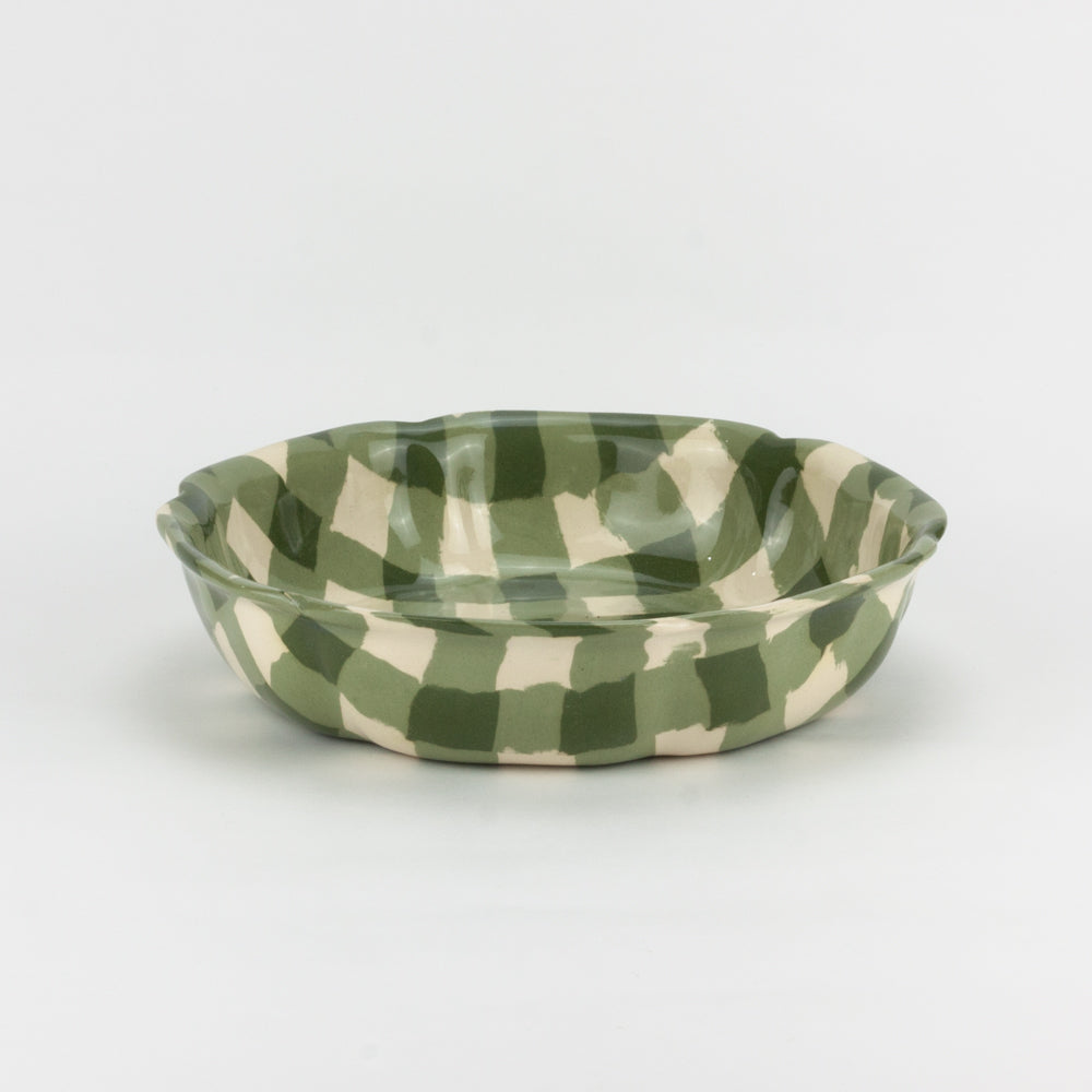 Green & White Gingham Large High Sided Bowl
