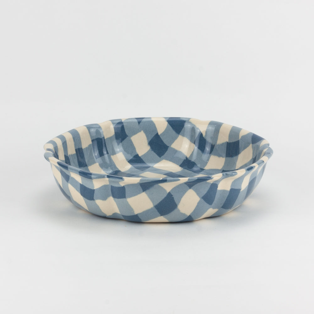 Blue & White Gingham Large High Sided Bowl