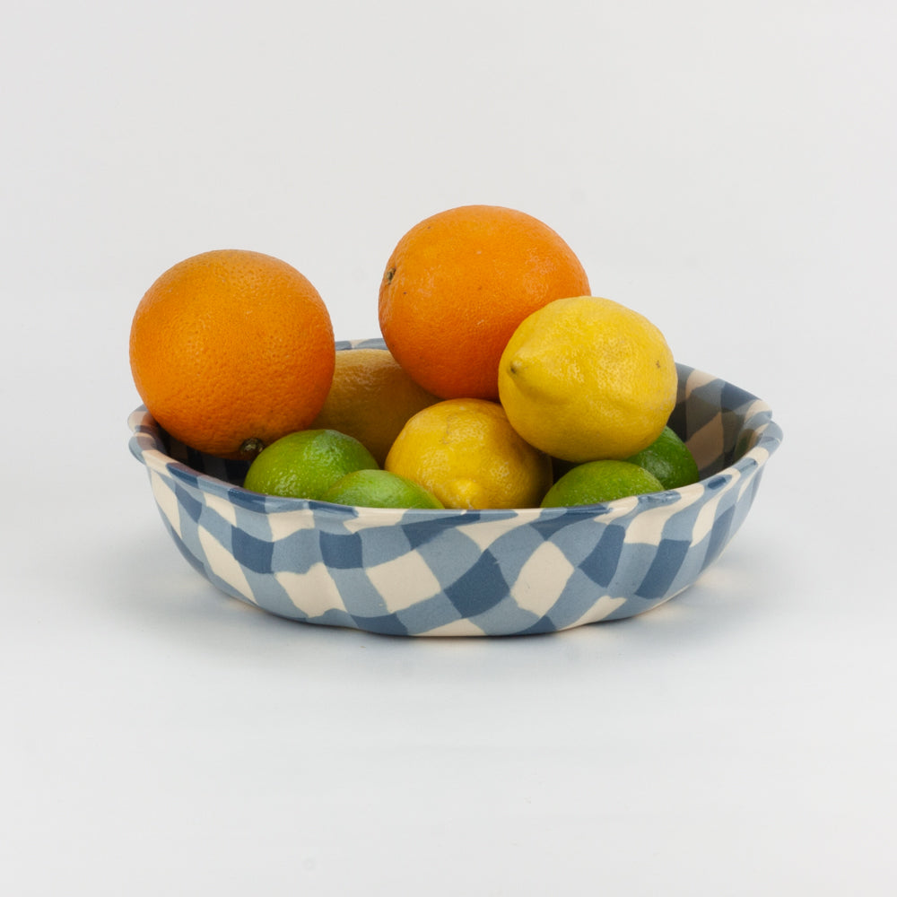 Blue & White Gingham Large High Sided Bowl
