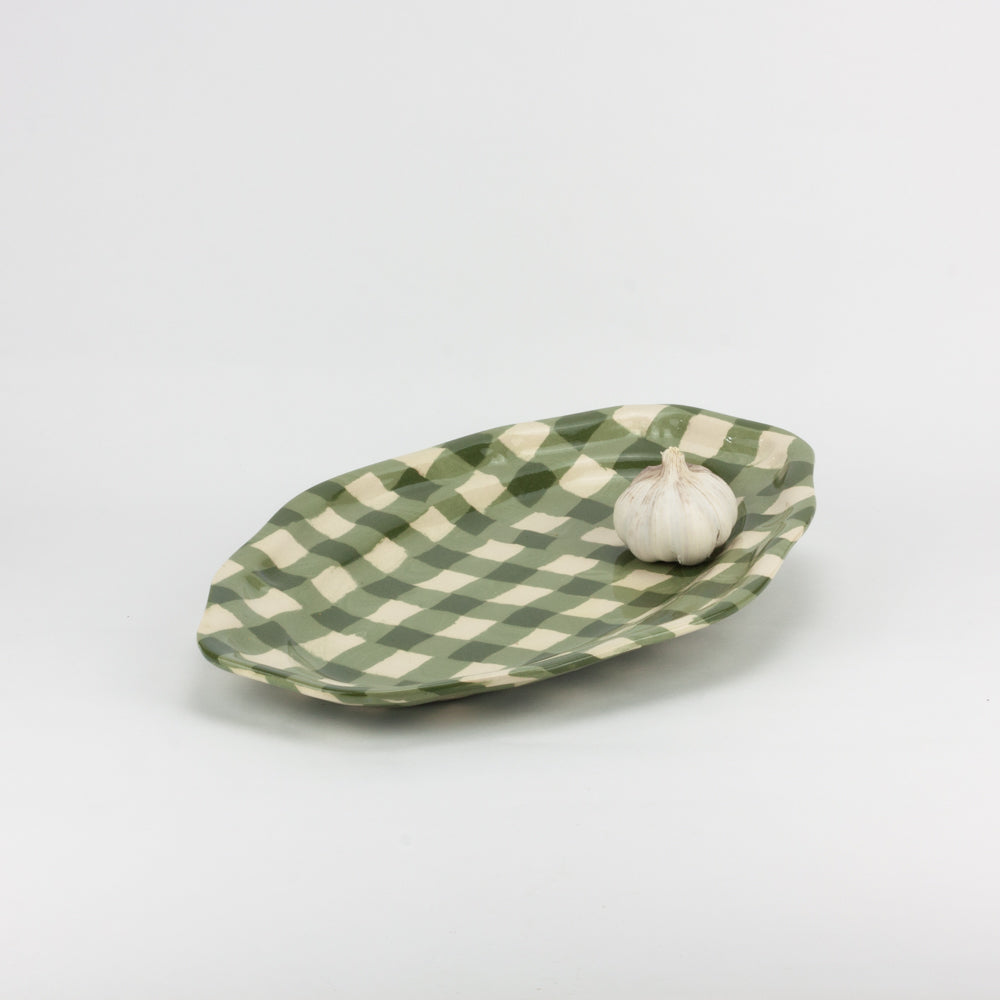 Green & White Gingham Platter