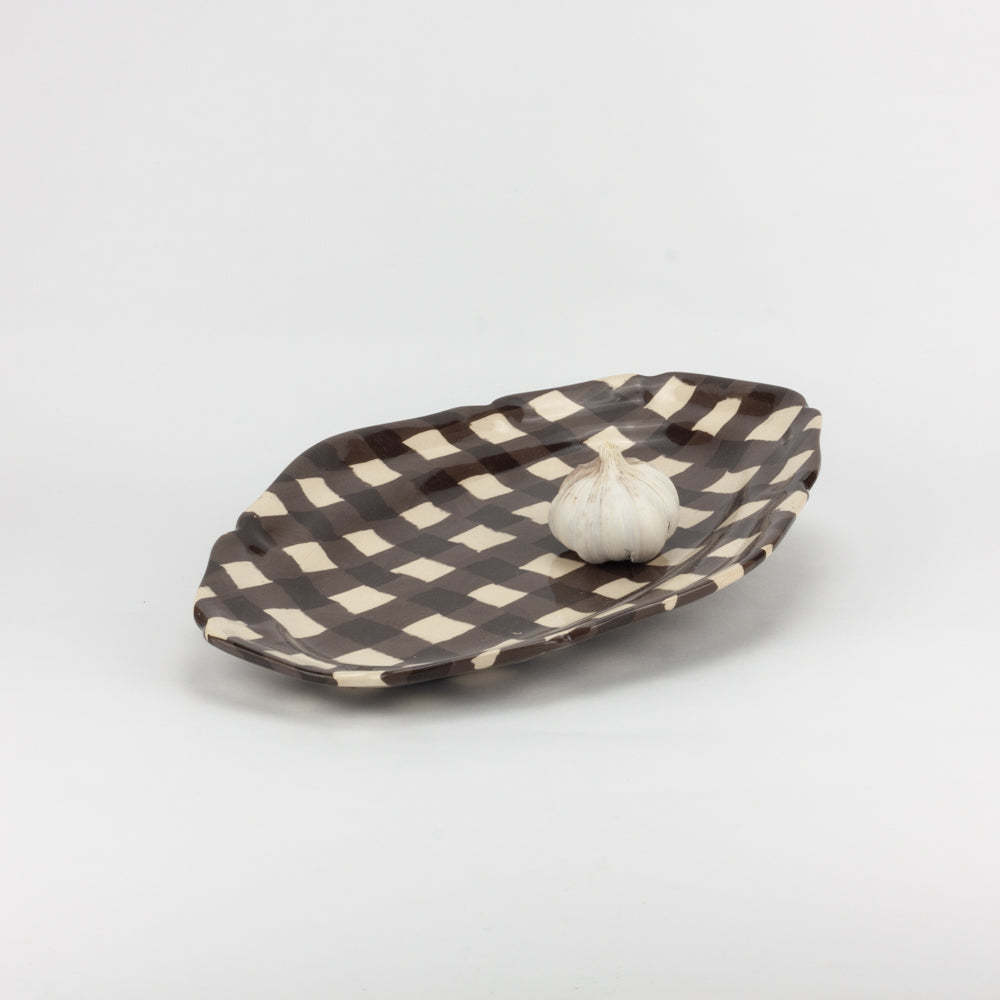 Brown & White Gingham Platter