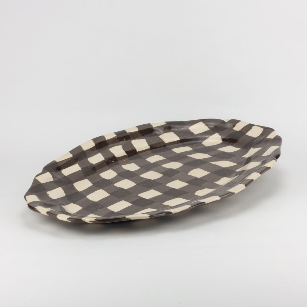 Brown & White Gingham Large Platter