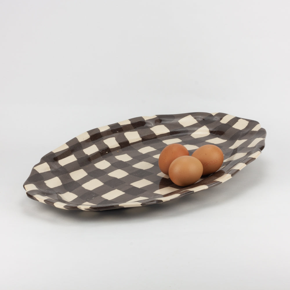 Brown & White Gingham Large Platter