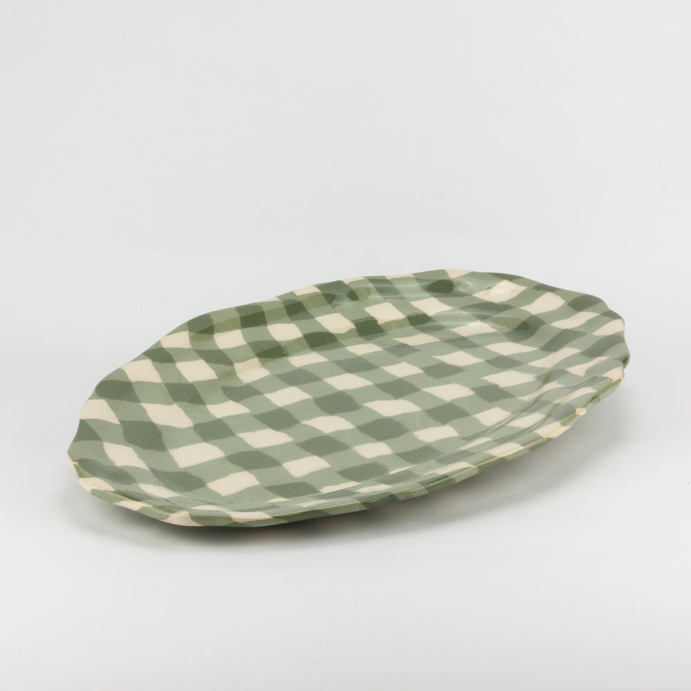 Green & White Gingham Large Platter