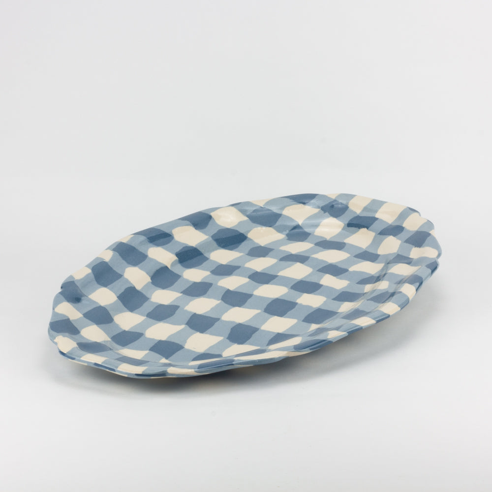 Blue & White Gingham Large Platter