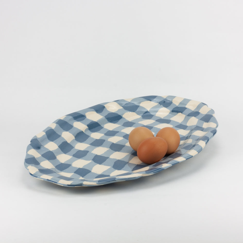 Blue & White Gingham Large Platter