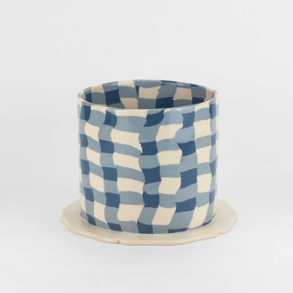 Blue & White Gingham Planter