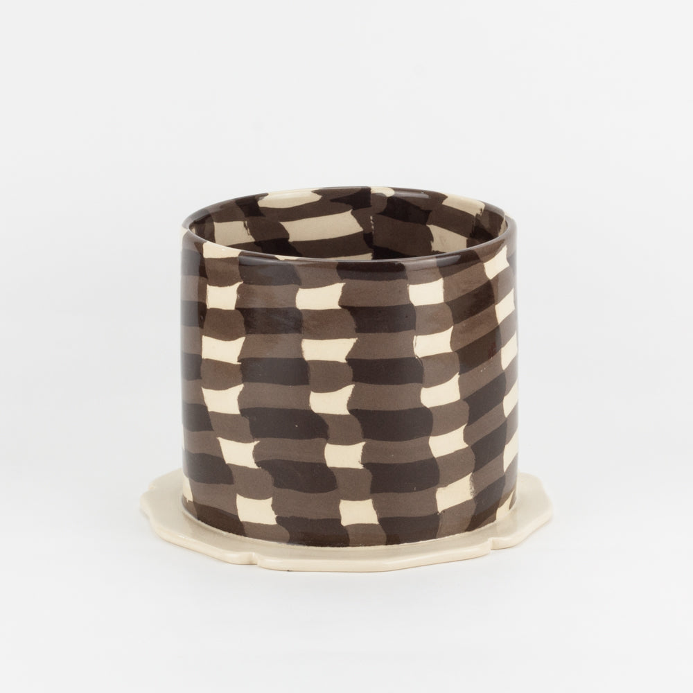 Brown & White Gingham Planter