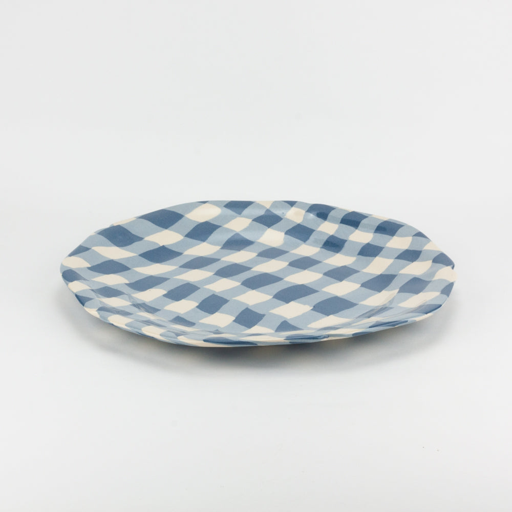 Blue & White Gingham Large Dinner Plate