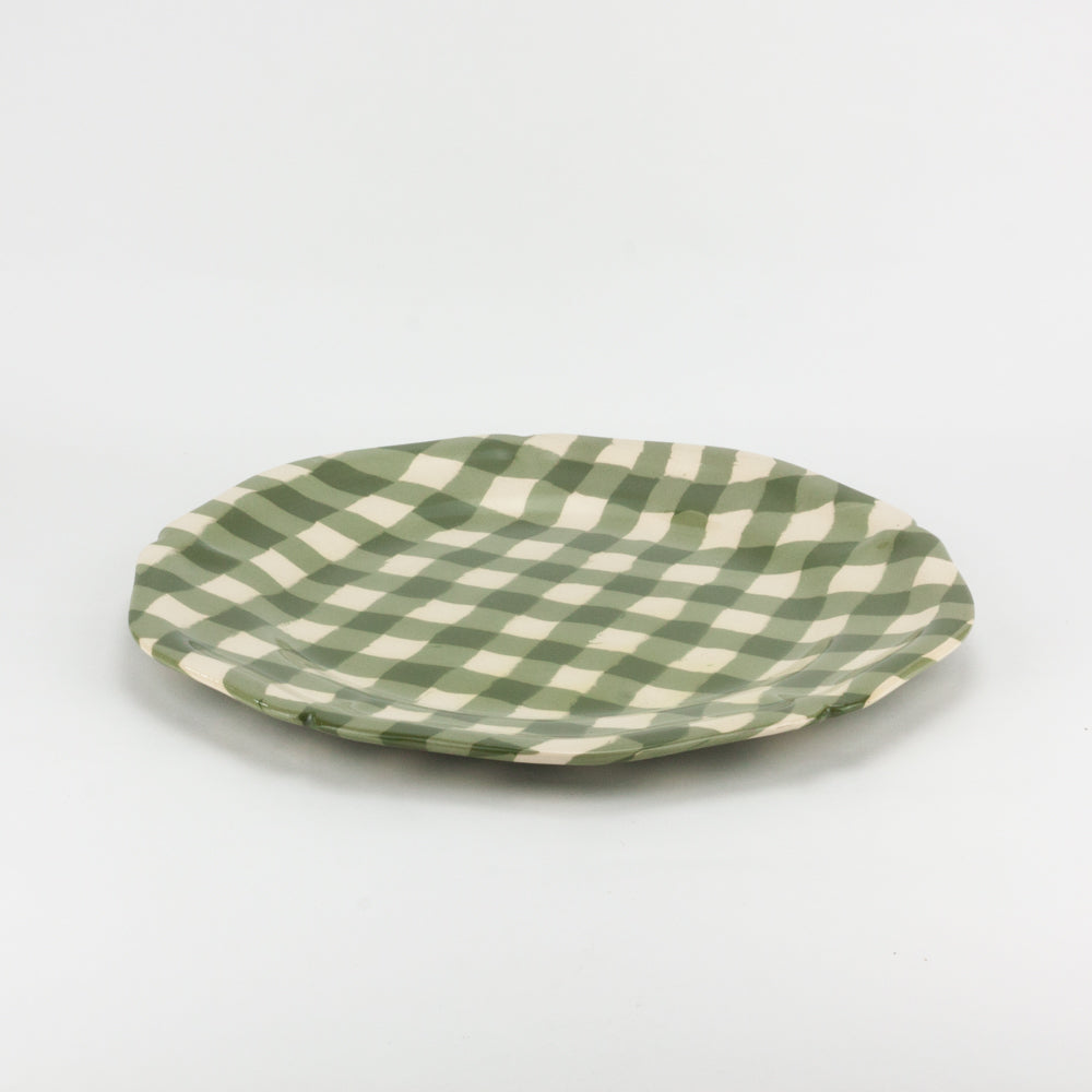 Green & White Gingham Large Dinner Plate