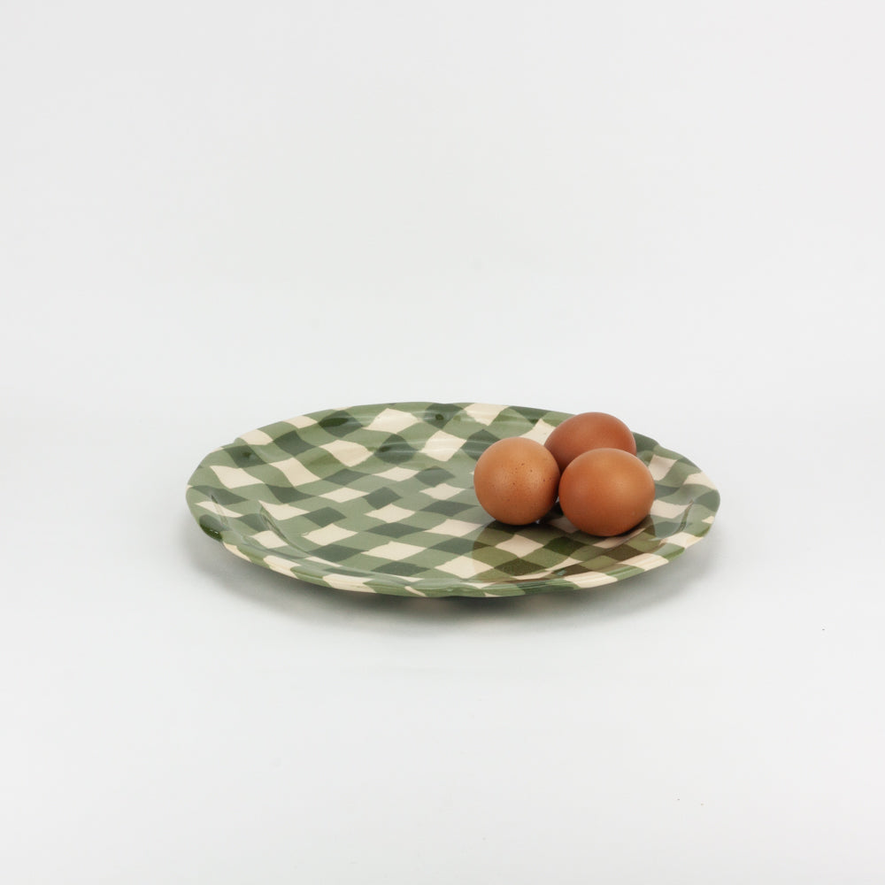 Green & White Gingham Dinner Plate