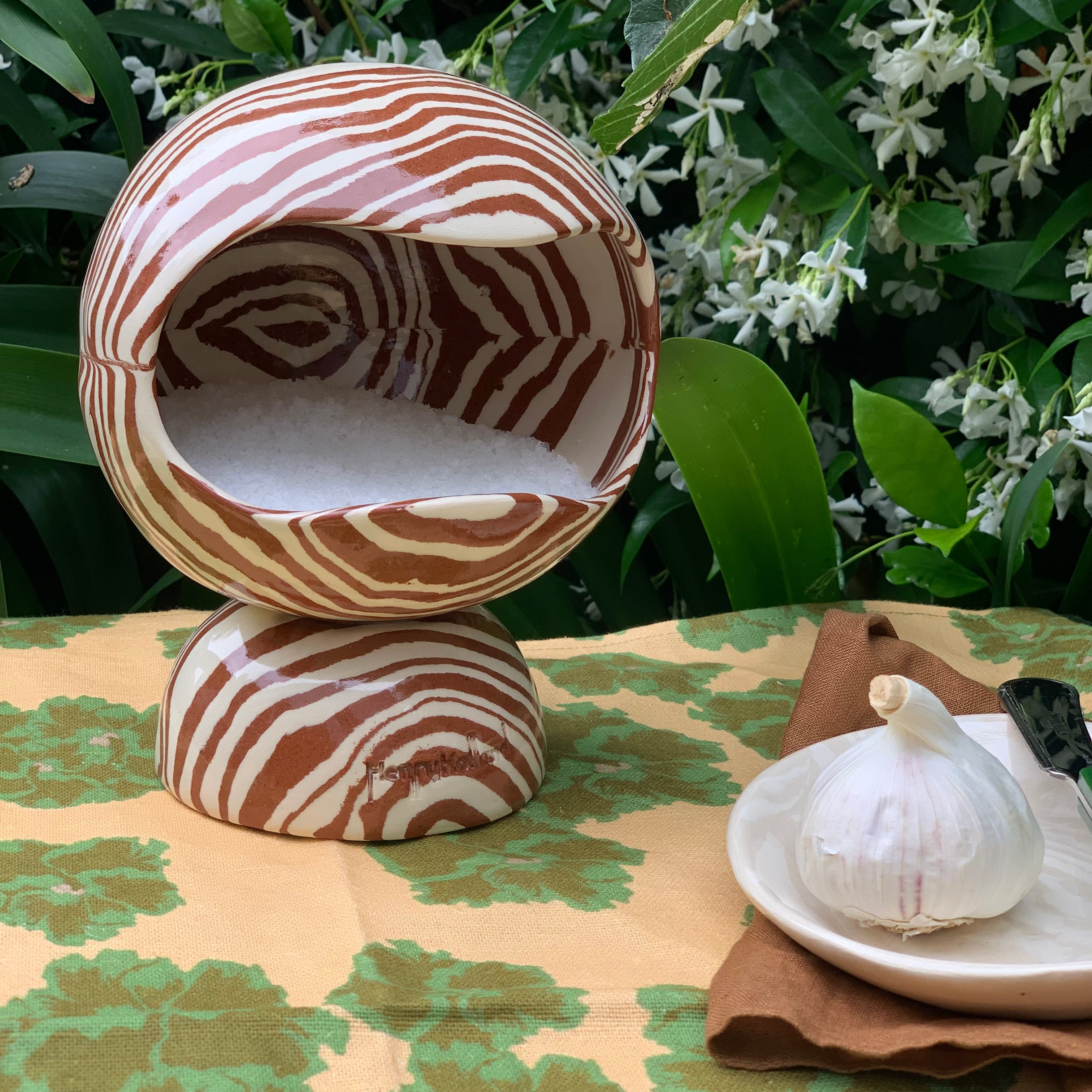 Terracotta & White Marble Salt Pig