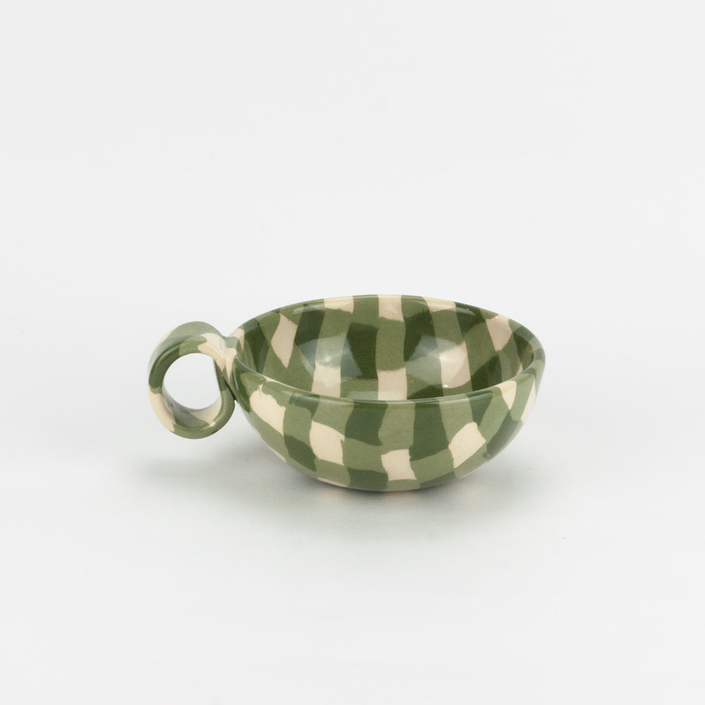 Green & White Gingham Teacup and Saucer