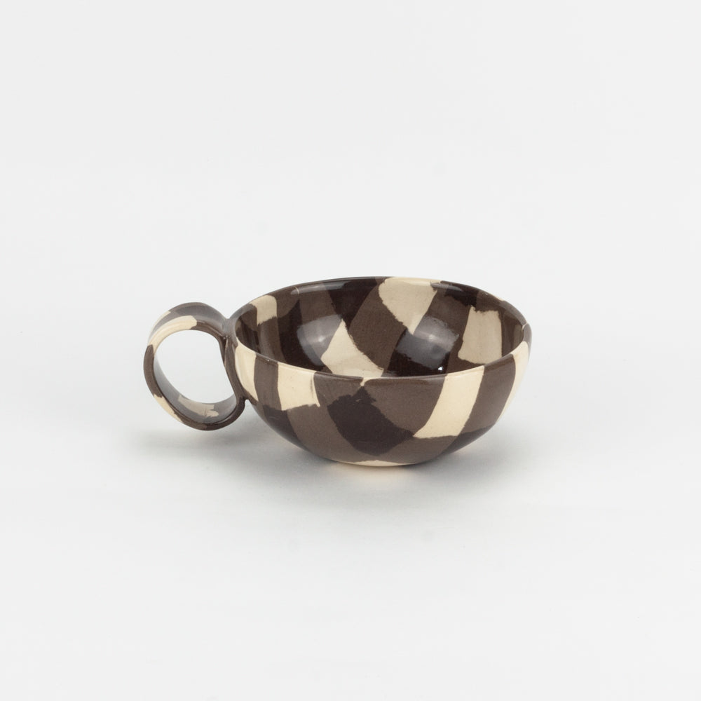 Brown & White Gingham Teacup and Saucer