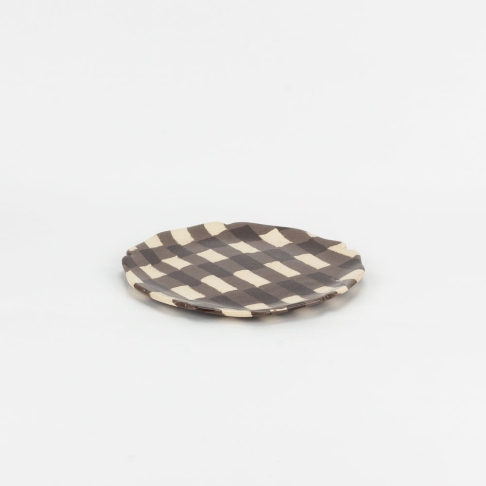 Brown & White Gingham Teacup and Saucer