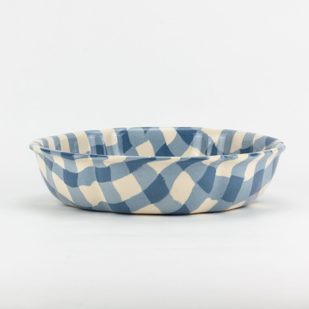 Blue & White Gingham Large High Sided Bowl