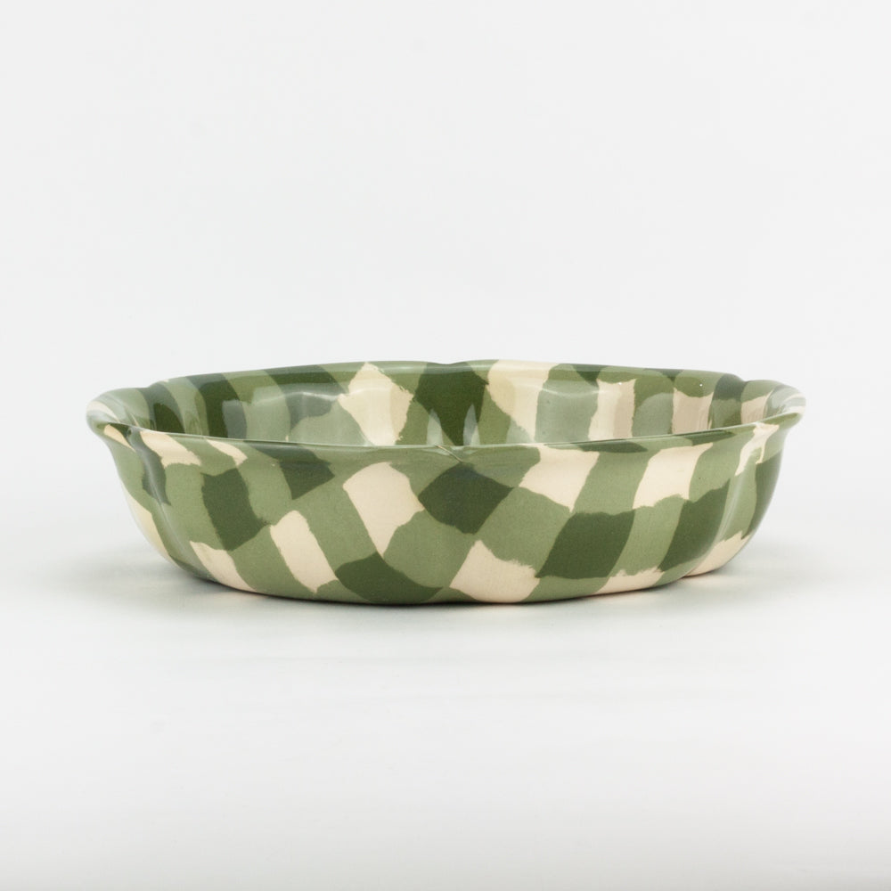 Green & White Gingham Large High Sided Bowl