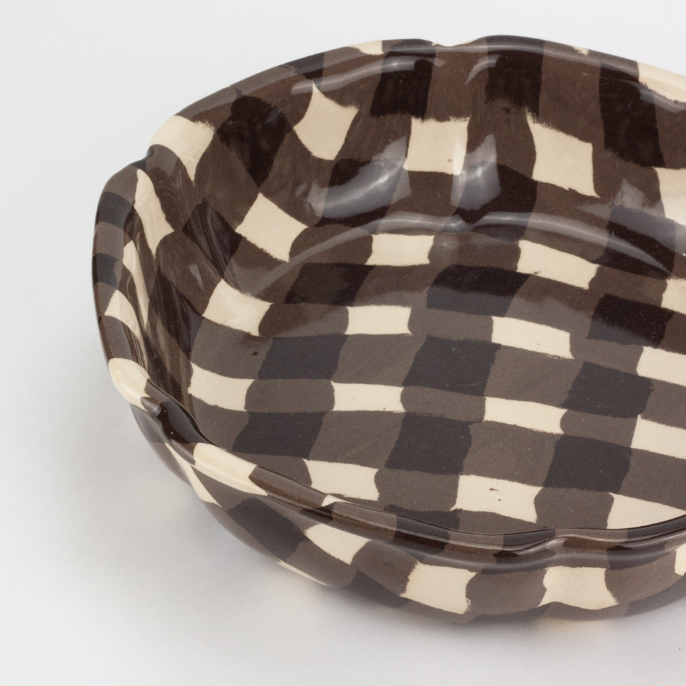 Brown & White Gingham High Sided Bowl