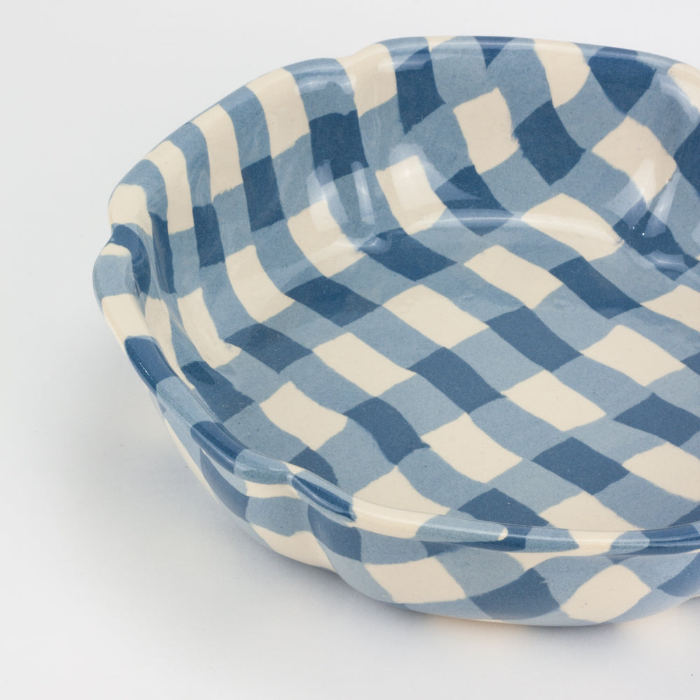 Blue & White Gingham Large High Sided Bowl