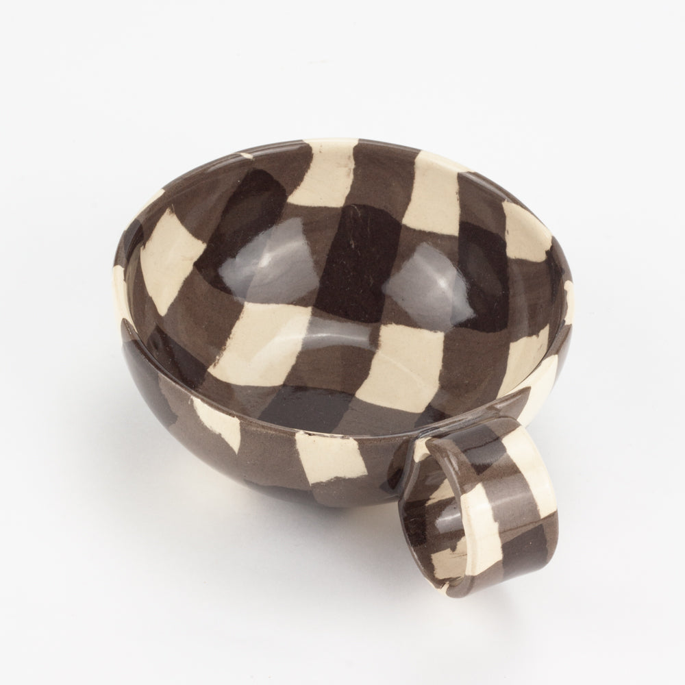 Brown & White Gingham Teacup and Saucer