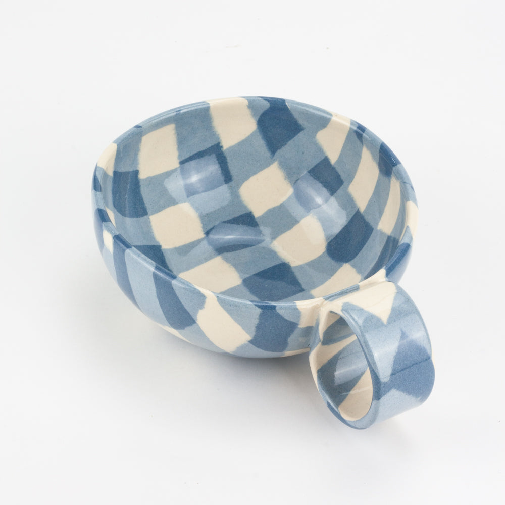 Blue & White Gingham Teacup and Saucer