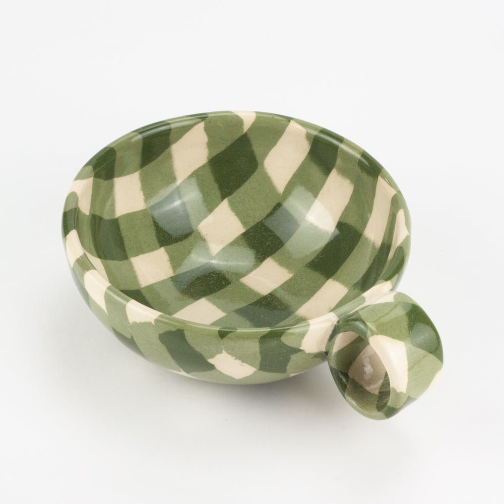 Green & White Gingham Teacup and Saucer