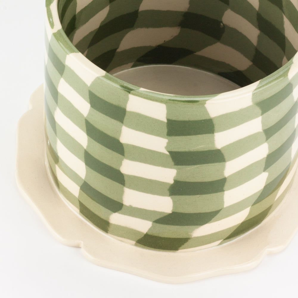 Green & White Gingham Planter