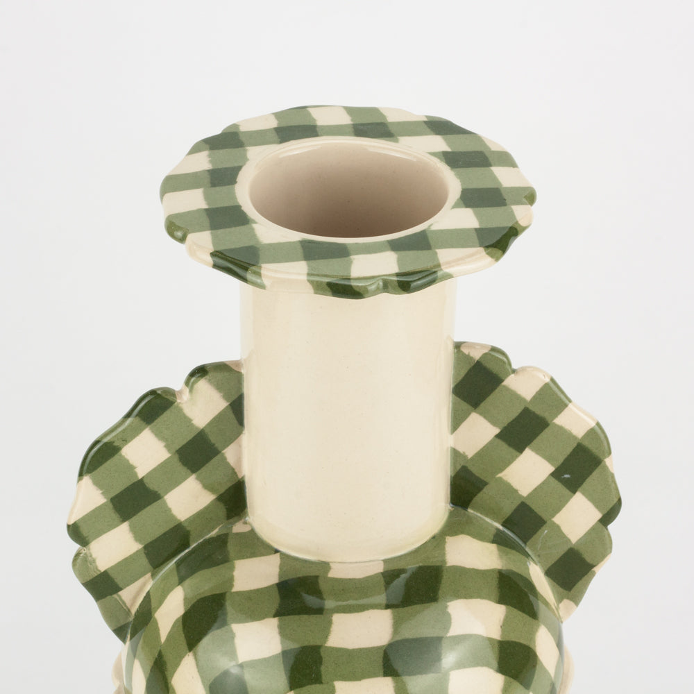 Green & White Gingham Pavlova Vase