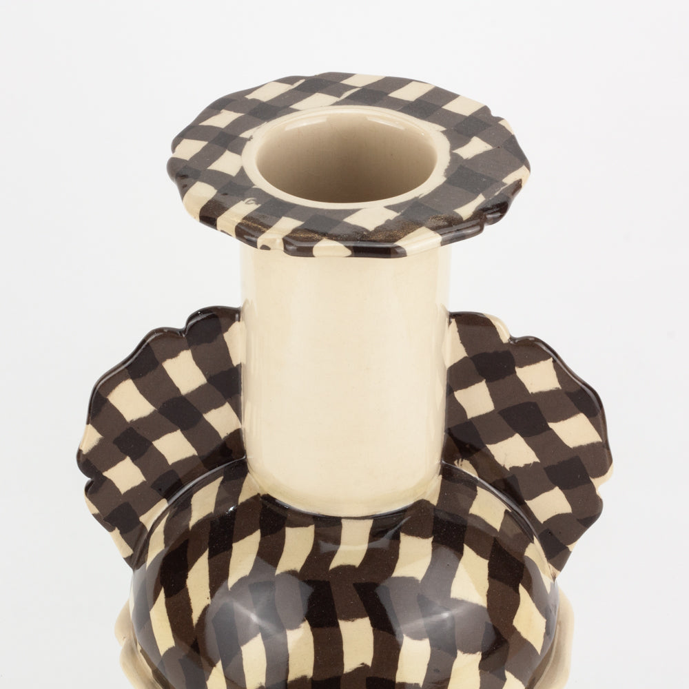 Brown & White Gingham Pavlova Vase