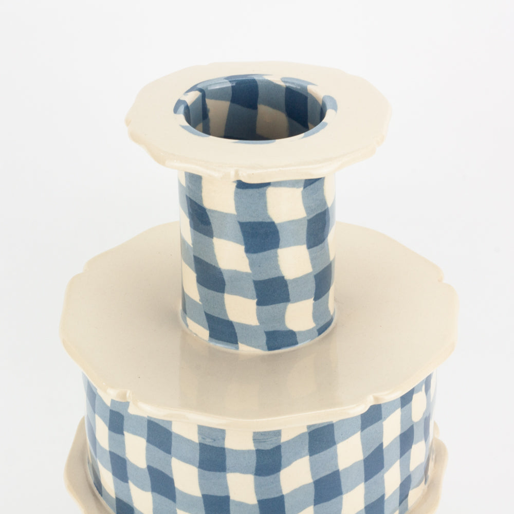 Blue & White Gingham Battenberg Vase