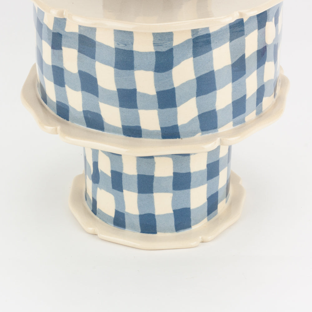 Blue & White Gingham Battenberg Vase
