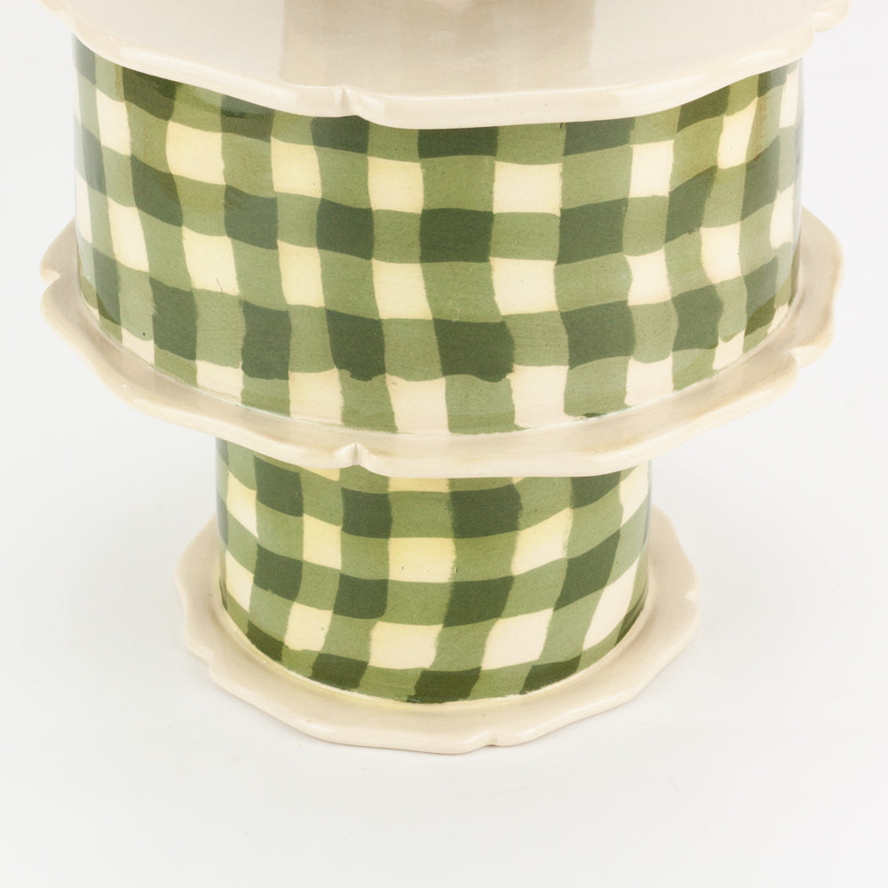 Green & White Gingham Battenberg Vase