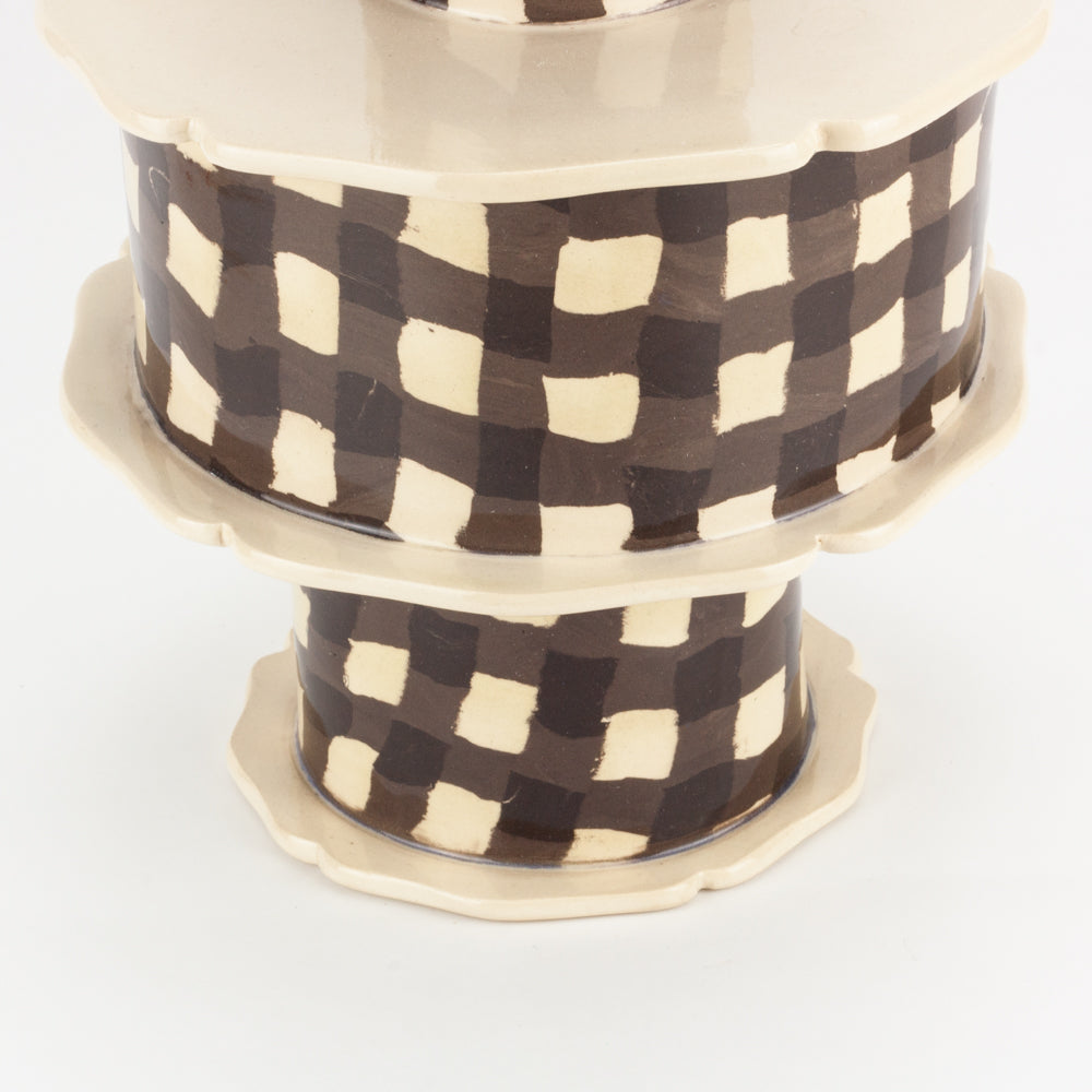 Brown & White Gingham Battenberg Vase