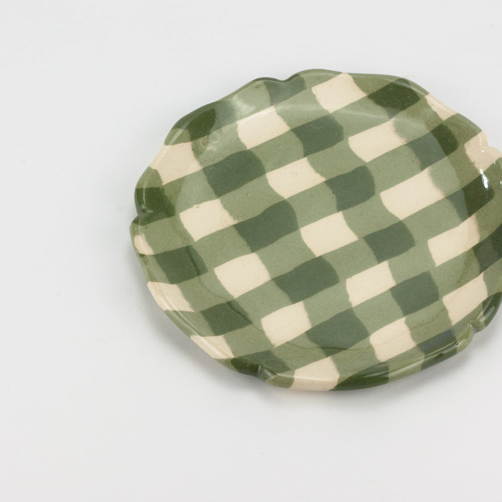 Green & White Gingham Side Plate