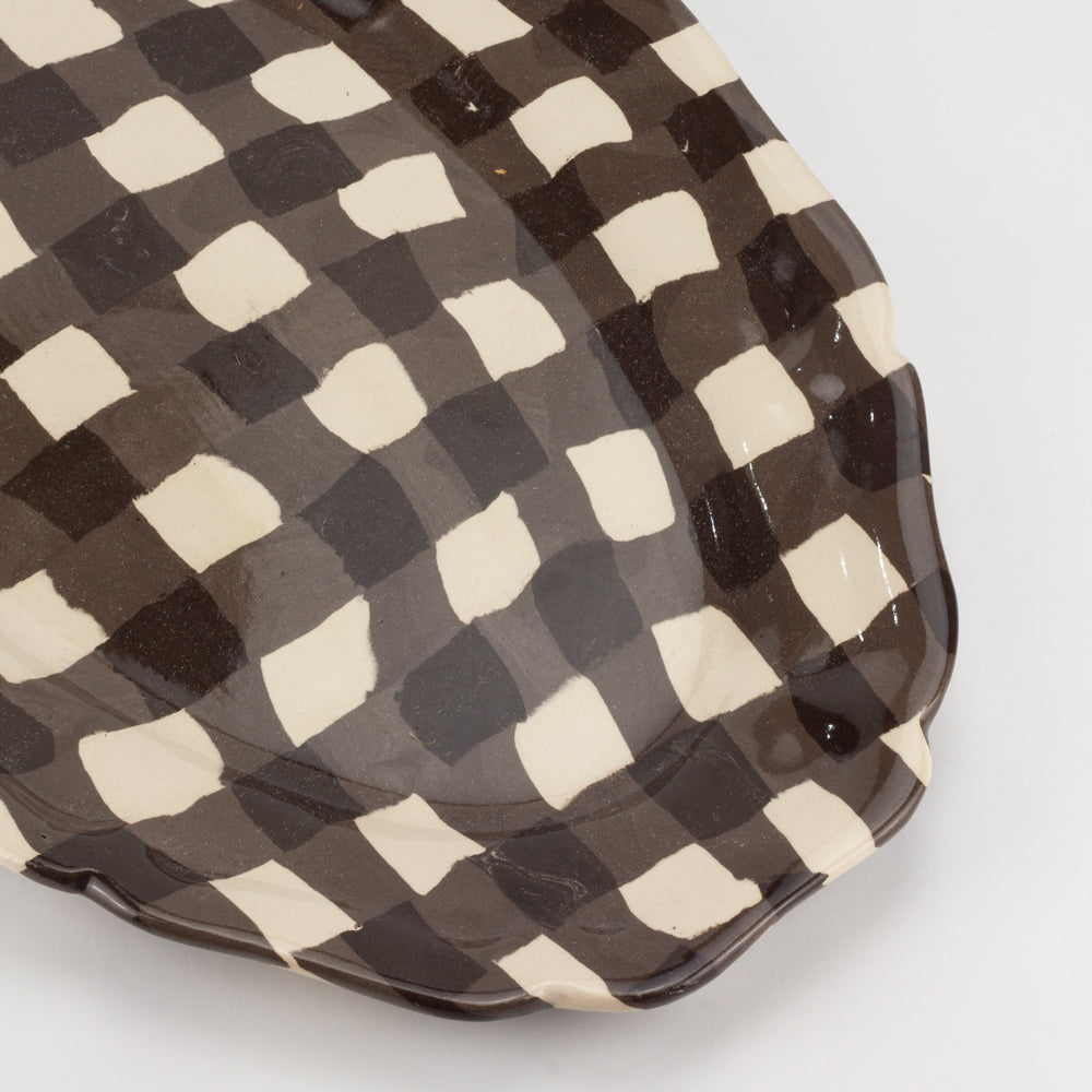 Brown & White Gingham Large Platter