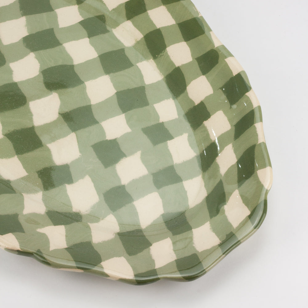Green & White Gingham Large Platter