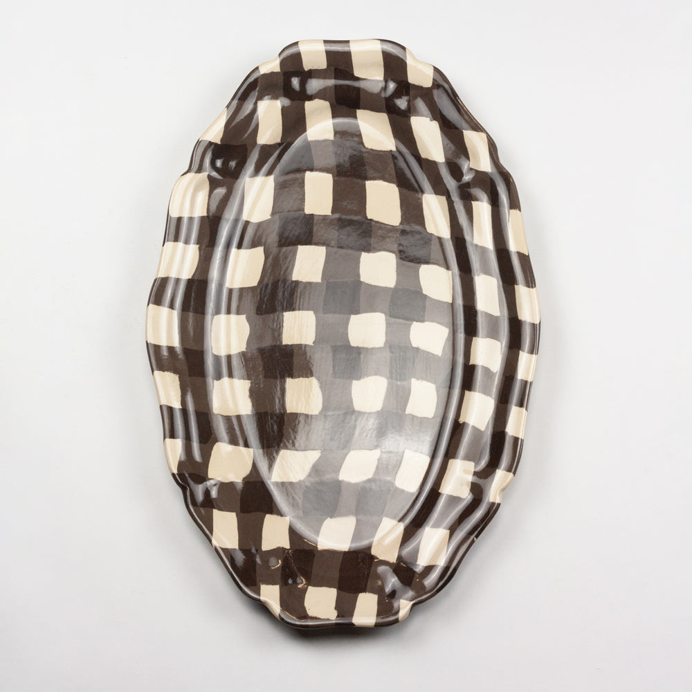 Brown & White Gingham Large Platter