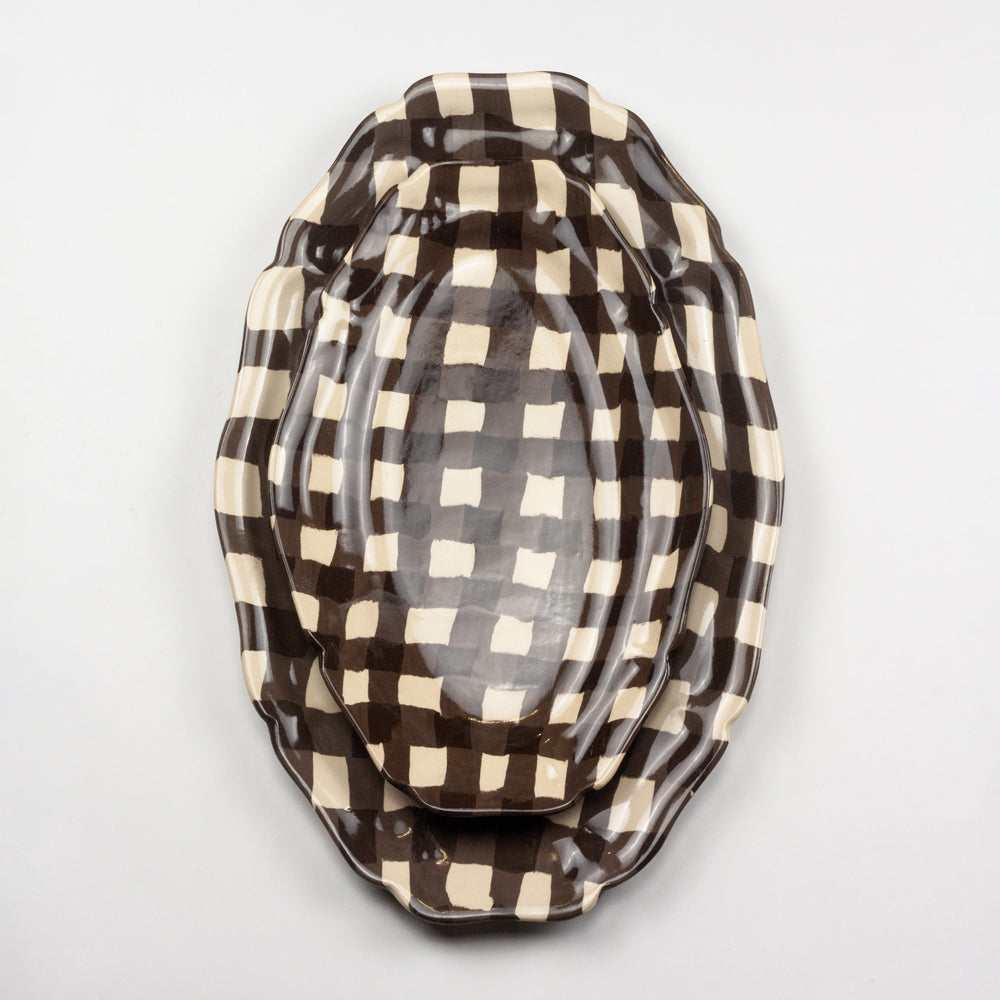 Brown & White Gingham Large Platter
