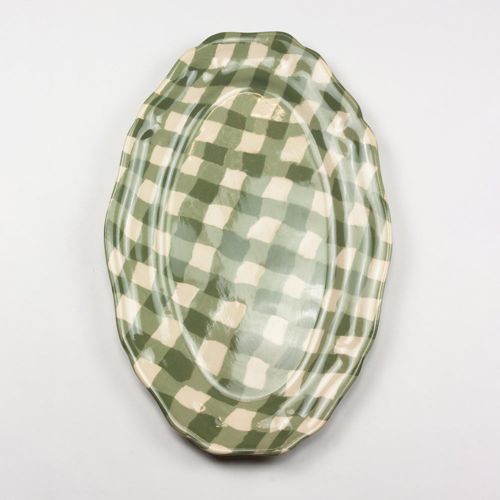 Green & White Gingham Large Platter