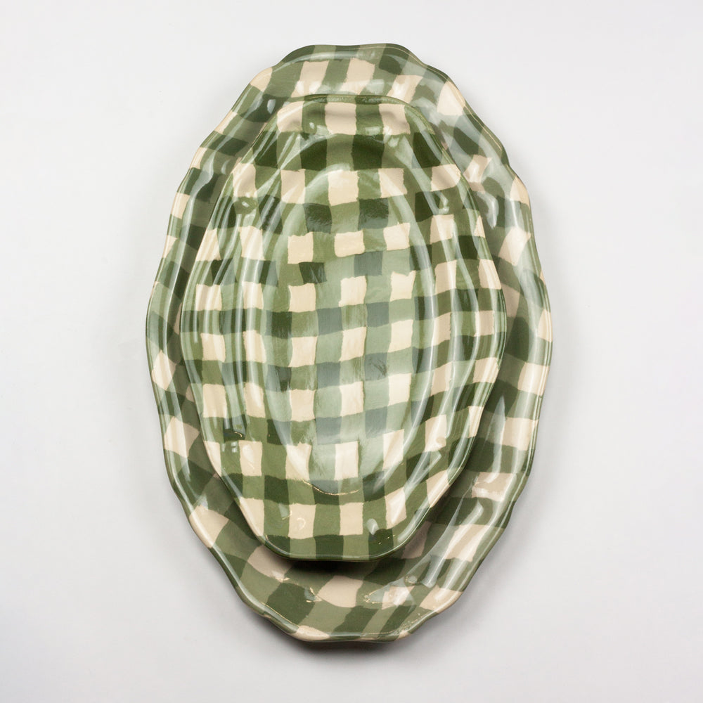 Green & White Gingham Large Platter